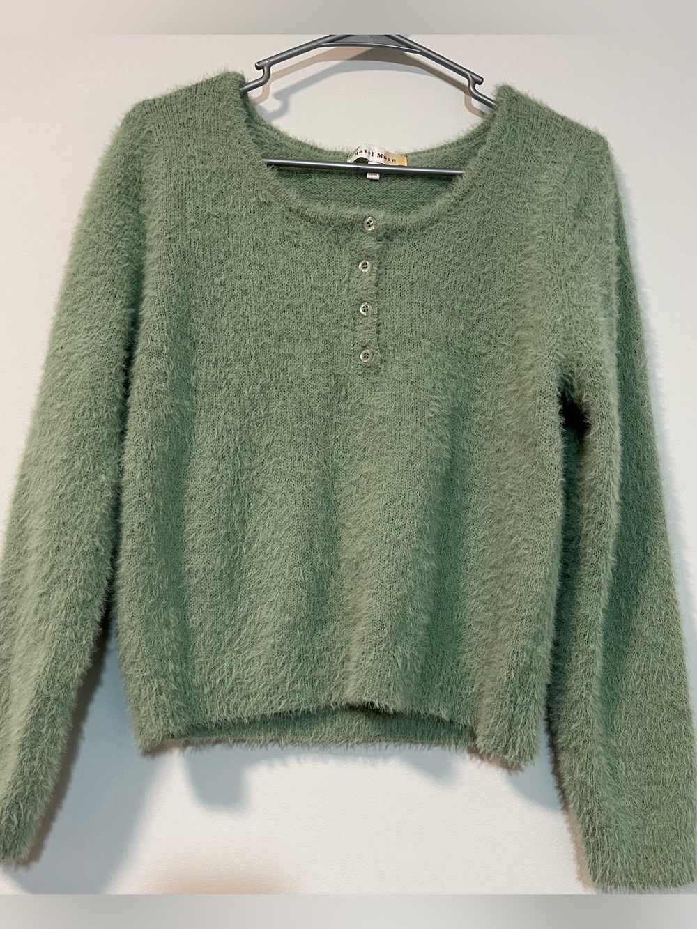 Hazel Moon Fuzzy Henley Crewneck Sweater NWOT